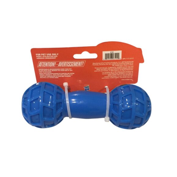 NERF DOG Blue Orange Squeak 6 1/2" Barbell Dog Toy - Picture 2 of 4